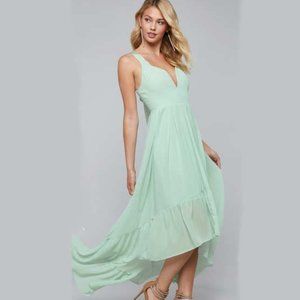 bebe High-Low Chiffon Maxi Dress- Silt Green